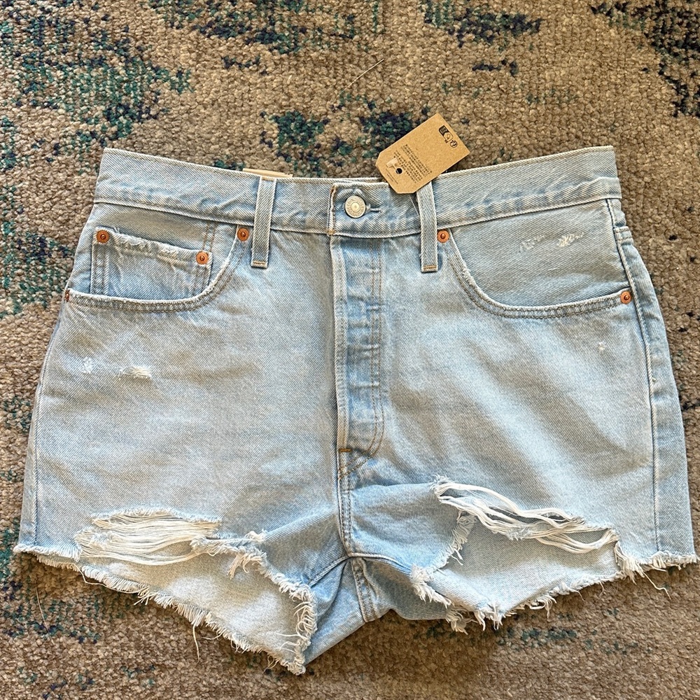 Levi's Light Blue Ripped Jean Shorts
